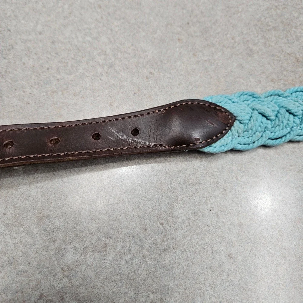 Baydog Dog Collar Large Turquoise Brown Braided Rope Leather Nautical Coastal